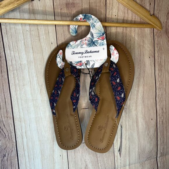 TOMMY BAHAMA Womens Logo Cloth Flip Flops Beach Sandals Blue NWT SIZE 9 - Picture 1 of 6